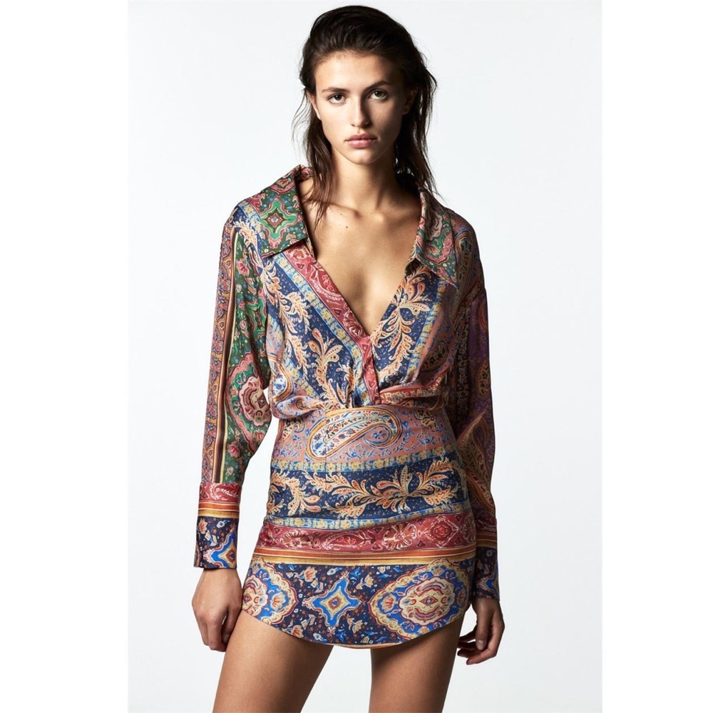 Zara Scarf Printed Long Sleeve Top NWT